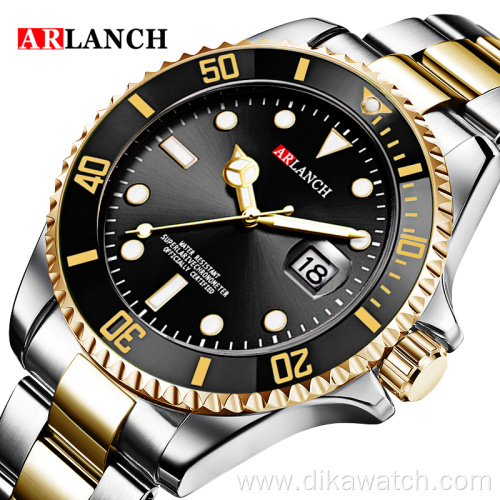 ARLANCH A306 New Water Ghost Series Classic Green Dial Luxury Men Not Automatic Watches Stainless Steel Waterproof Quartz Watch